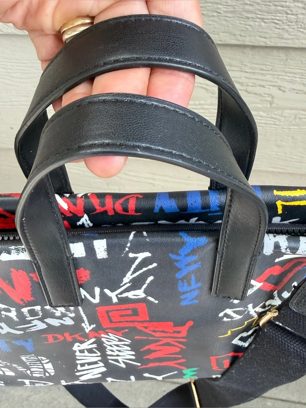DKNY Graffiti Print Shoulder Bag Dual Handles New York Street Art Zip Crossbody